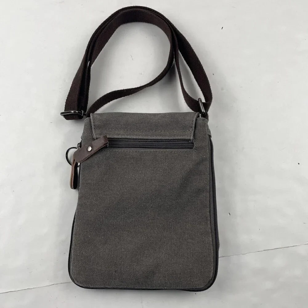 Sechunk Travel Crossbody Shoulder Bag Gray Canvas Front Flap Multiple Pockets